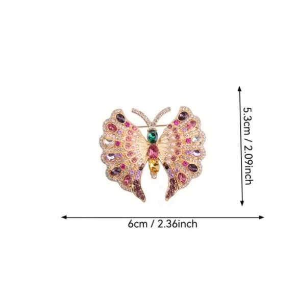 Women’s Elegant Butterfly Brooch 2.5” Multicolor Rhinestones Faux Pears Jewelry - Picture 4 of 5